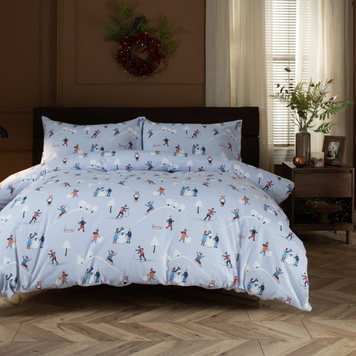 Fun Day Blue Brushed Cotton Duvet Cover Set