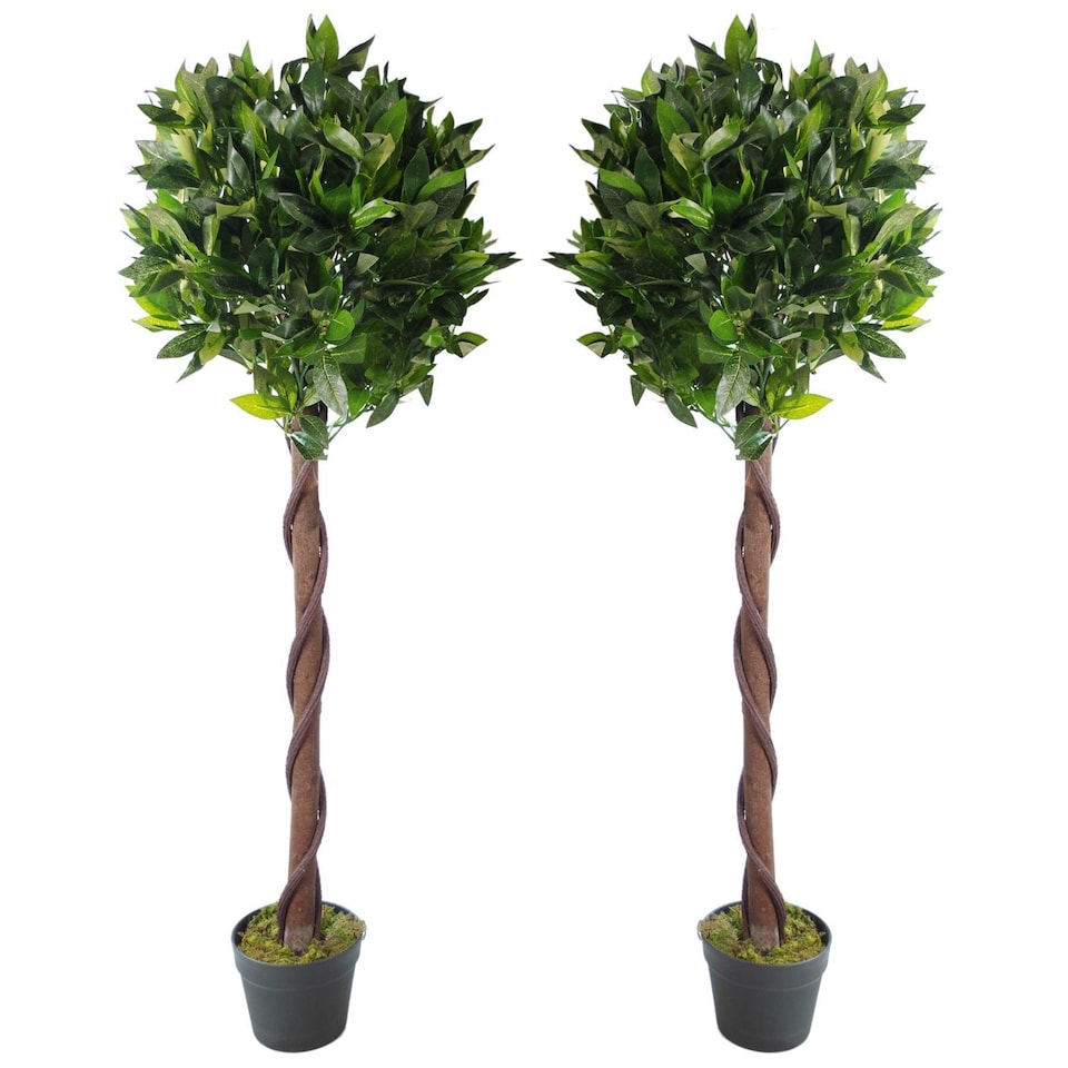 image 1 of Artificial Topiary Bay Laurel Trees Pair 120cm Trunk | Green | 4ft