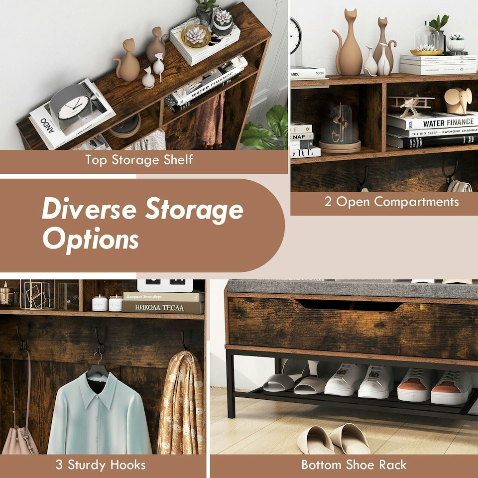 image 1 of COSTWAY 170cm Tall Hall Tree 4-in-1 Coat Rack Entryway Brown Brown | One Size
