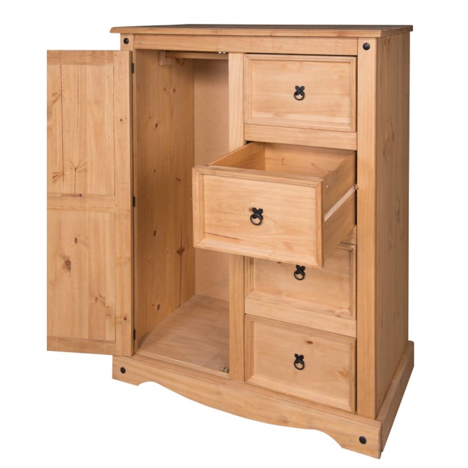 image 1 of Mercers Furniture Corona Tallboy 1 Door 4 Drawer Wardrobe Small Robe Children's Solid Wood Pine Wooden with Mexican Styling