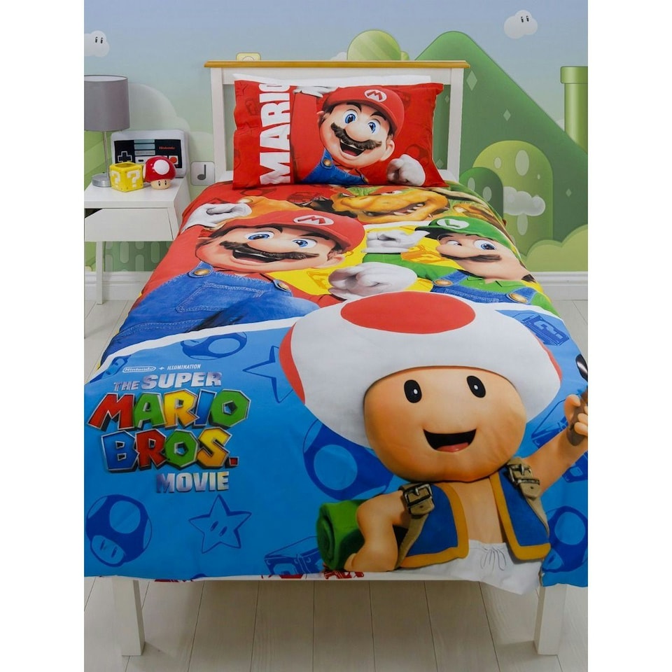 image 1 of Super Mario Bros Jump Reversible Duvet Cover Set - Multicoloured - Single Multi | Single