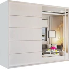 Stylish 180cm Sliding Wardrobe with Full Mirror Door & Lined Panel Design | White, Black, Grey Finish White | White180cm