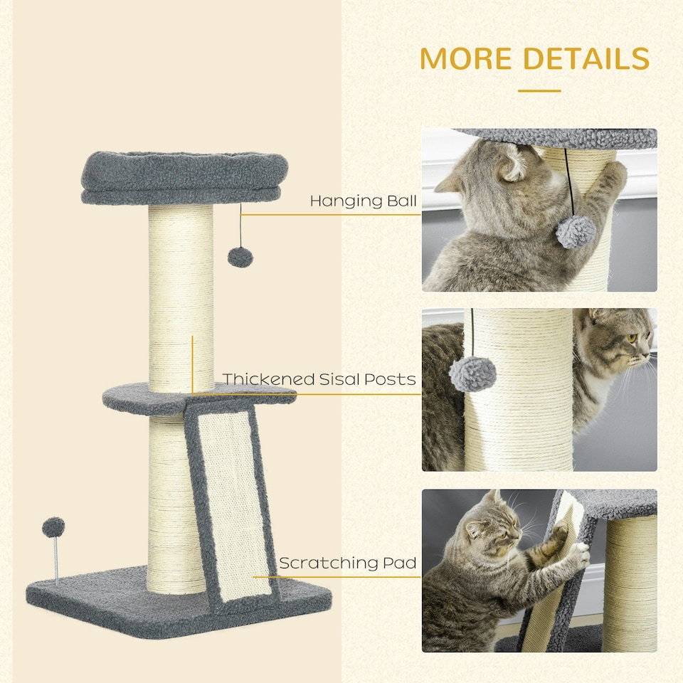 image 1 of PawHut Cat Tree with Tower Sisal Scratching Post Multi Level Dark Grey