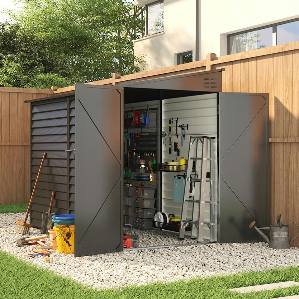image 1 of Living and Home Outdoor Steel Storage Shed - Grey 270 x 144 x 202cm Grey