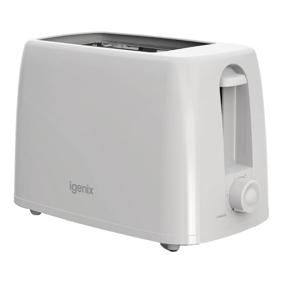 Igenix IGT0245W 2 Slice Toaster, 650W Power, 6 Browning Levels, Wide Slots, Cancel Function, Slide-Out Crumb Tray, Automatic Pop-Up, Cord Storage, White