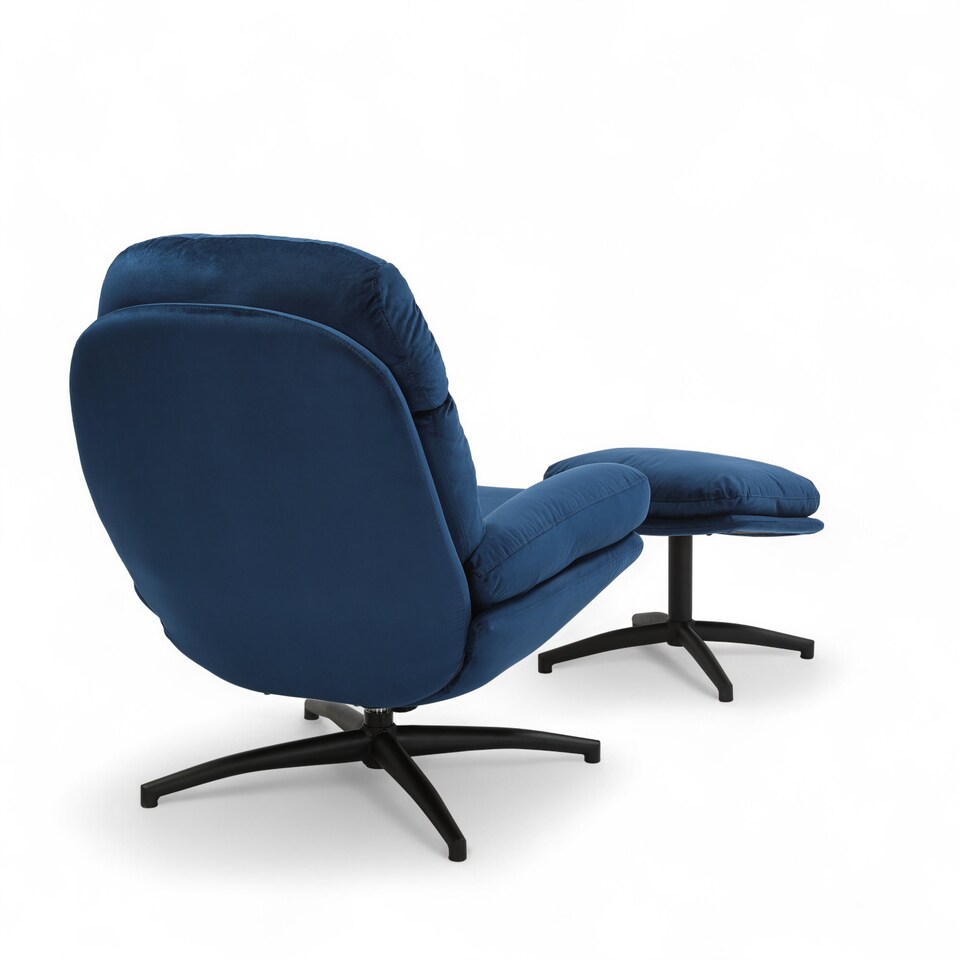 image 1 of Velvet Blue Brenna Swivel Armchair with Footstool
