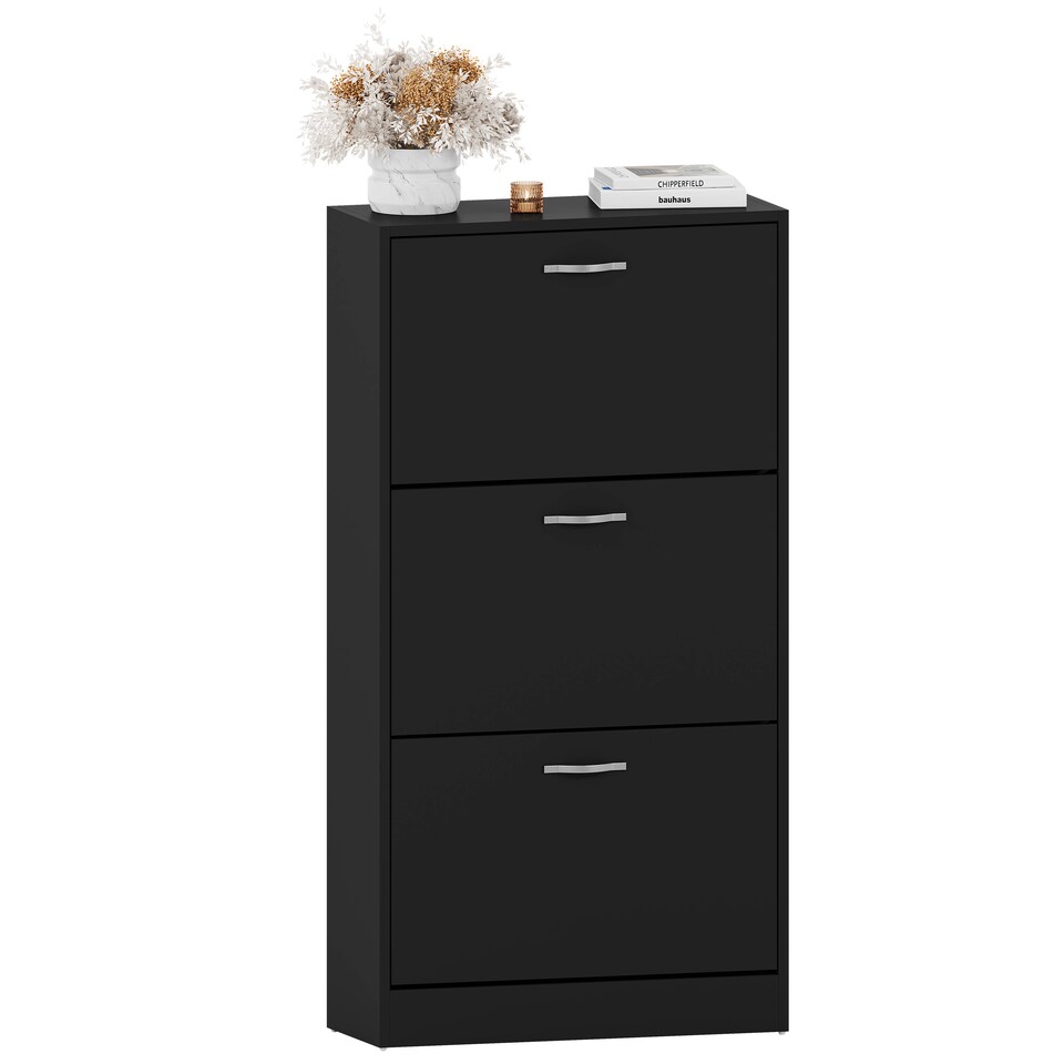 image 1 of Vida Designs 3 Drawer Shoe Cabinet Shoe Rack Storage Cupboard, Black