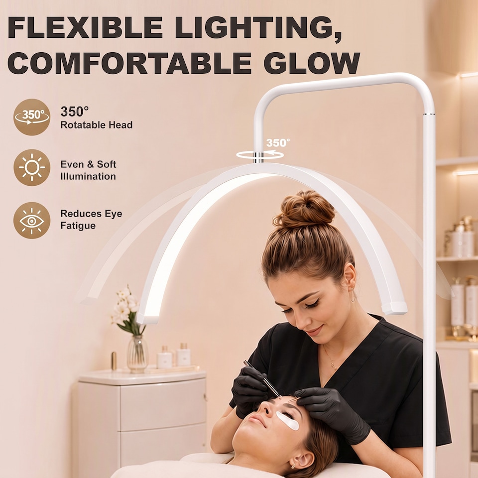 image 1 of HOMCOM Half Moon Lash Light, Beauty Floor Lamp with Rotatable Head