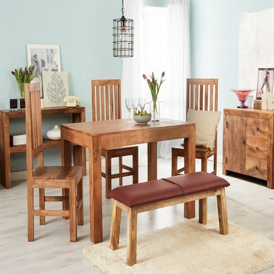 image 1 of Toko Light Mango Small Dining Table - Solid Mango Wood - L80 x W120 x H76 cm | Brown