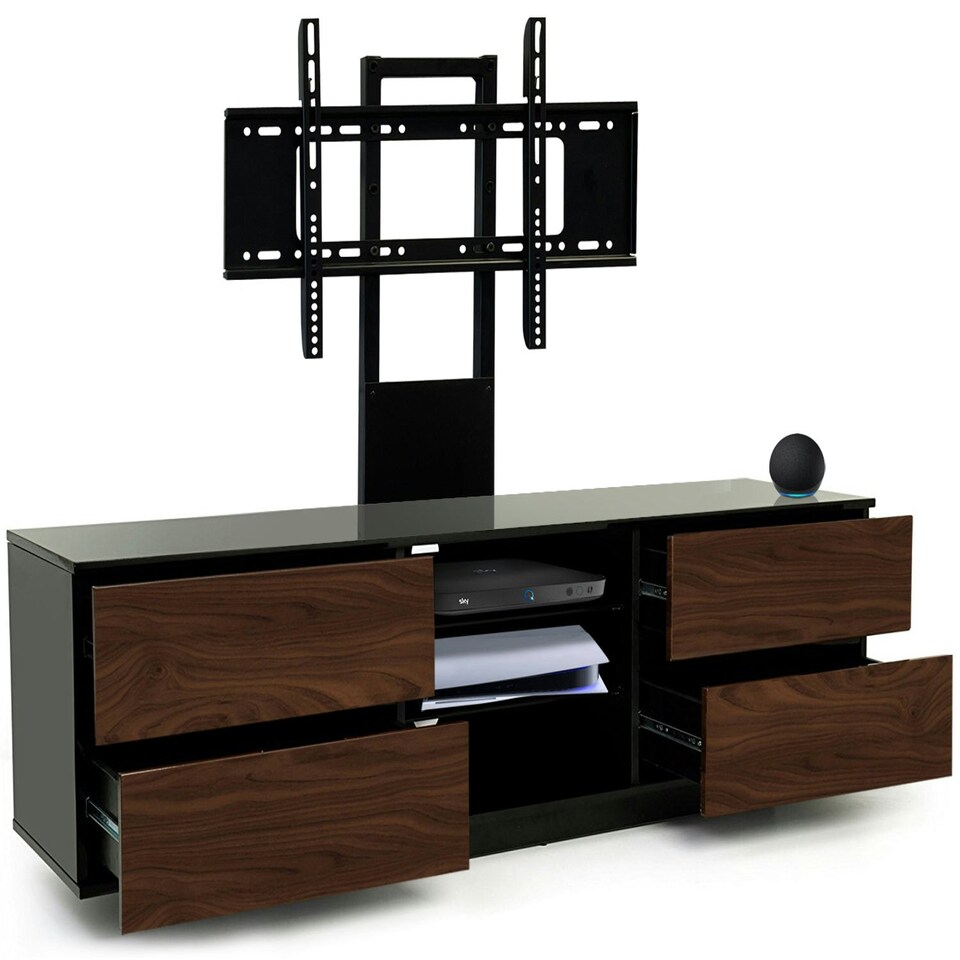 image 1 of Centurion Supports AVITUS Gloss Black with 4-Walnut Drawers for up to 65" LED/LCD/Plasma TV Stand with Mounting Arm Black