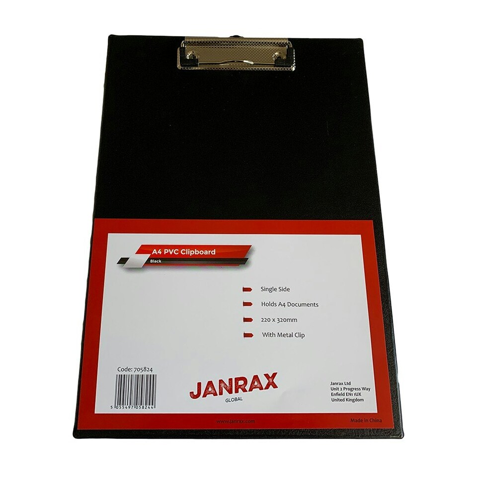 image 1 of Janrax A4 Black PVC Single Clipboard