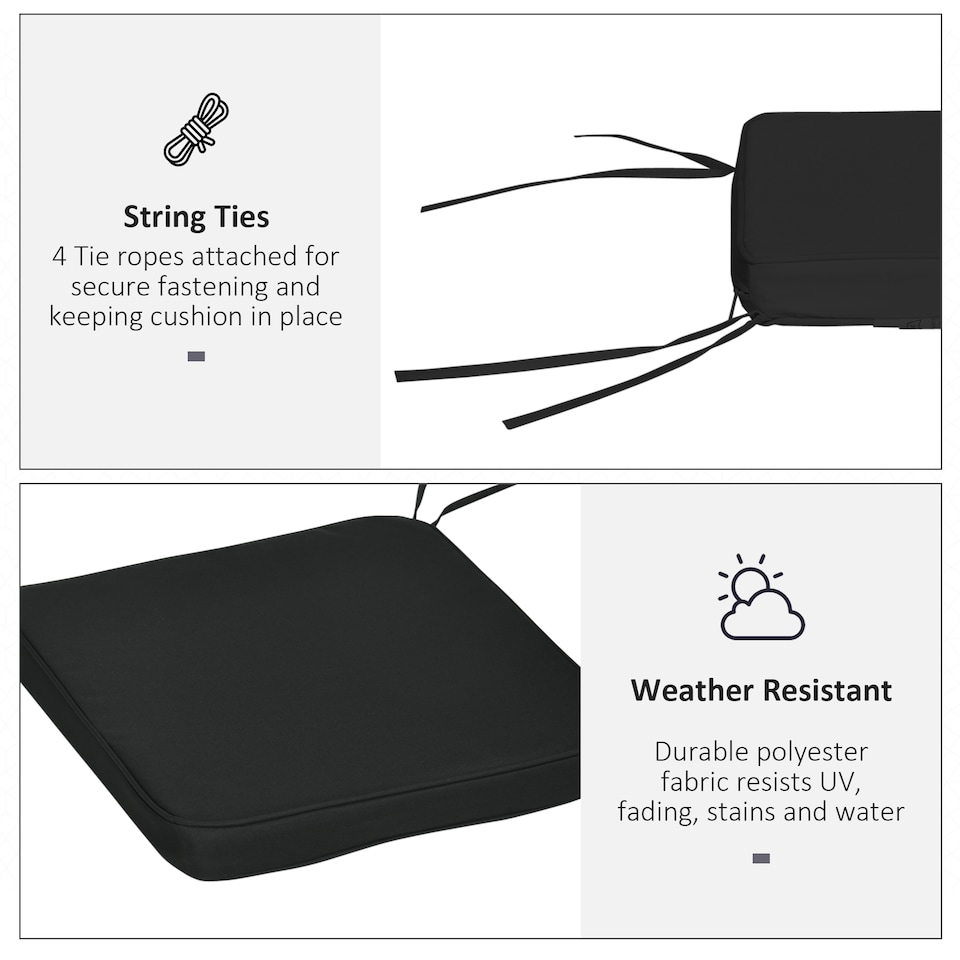 image 1 of Outsunny Set of 6 Chair Cushion Seat Pads Dining Chair w/ Straps | Black | Black | 6