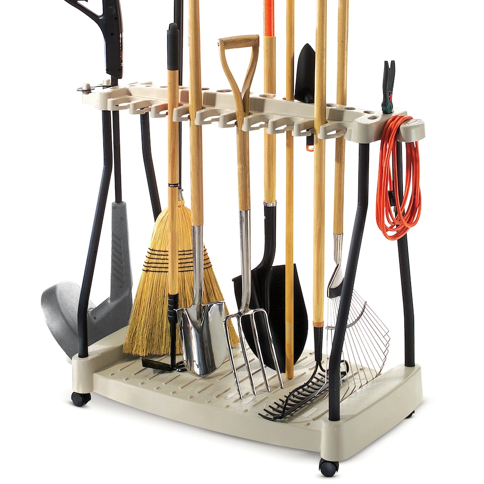 image 1 of Suncast Garden Tool Rack with Wheels Brown