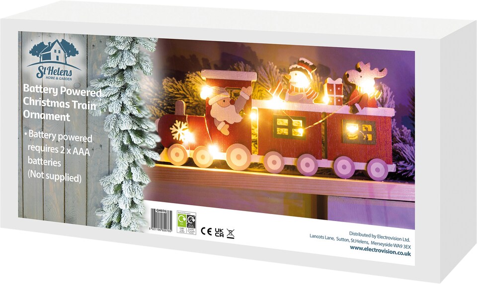 image 1 of St Helens Red Wooden Festive Ornamental Train With Led Light