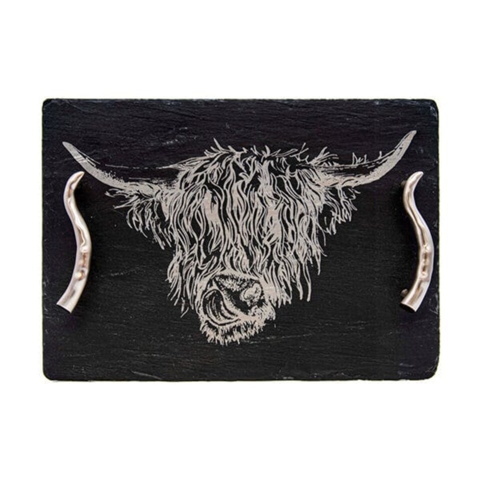 image 1 of The Just Slate Company Medium Highland Cow Slate Serving Tray Gift Boxed