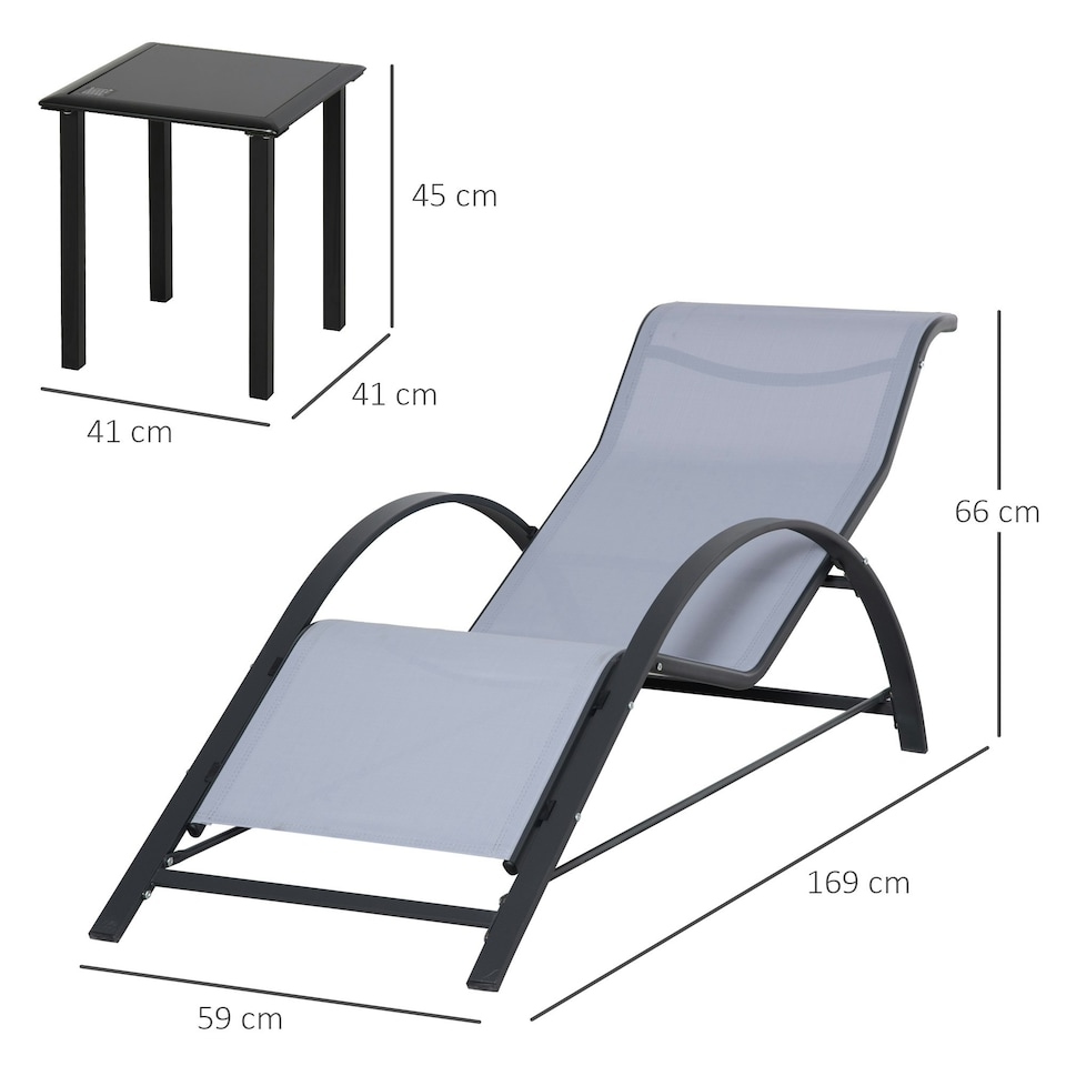 image 1 of Outsunny 3 Pieces Lounge Chair Set Garden Sunbathing Chair w/ Table Light Grey