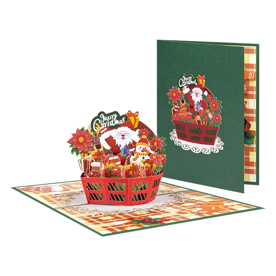 image 1 of Festive Basket with Santa & Holiday Decor 3D Pop Up Christmas Card