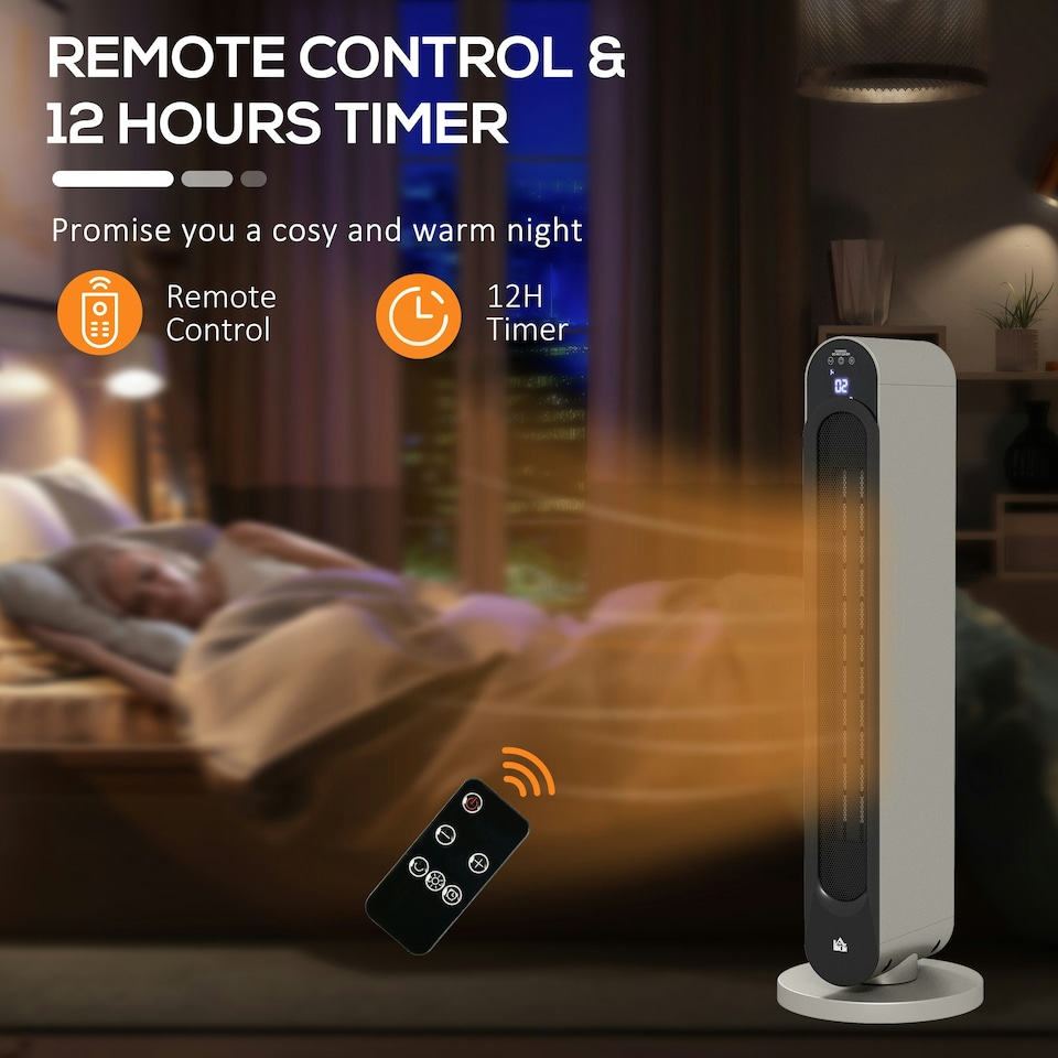 image 1 of HOMCOM 2200W Ceramic Heater for Home with Remote Control, 12H Timer, Silver