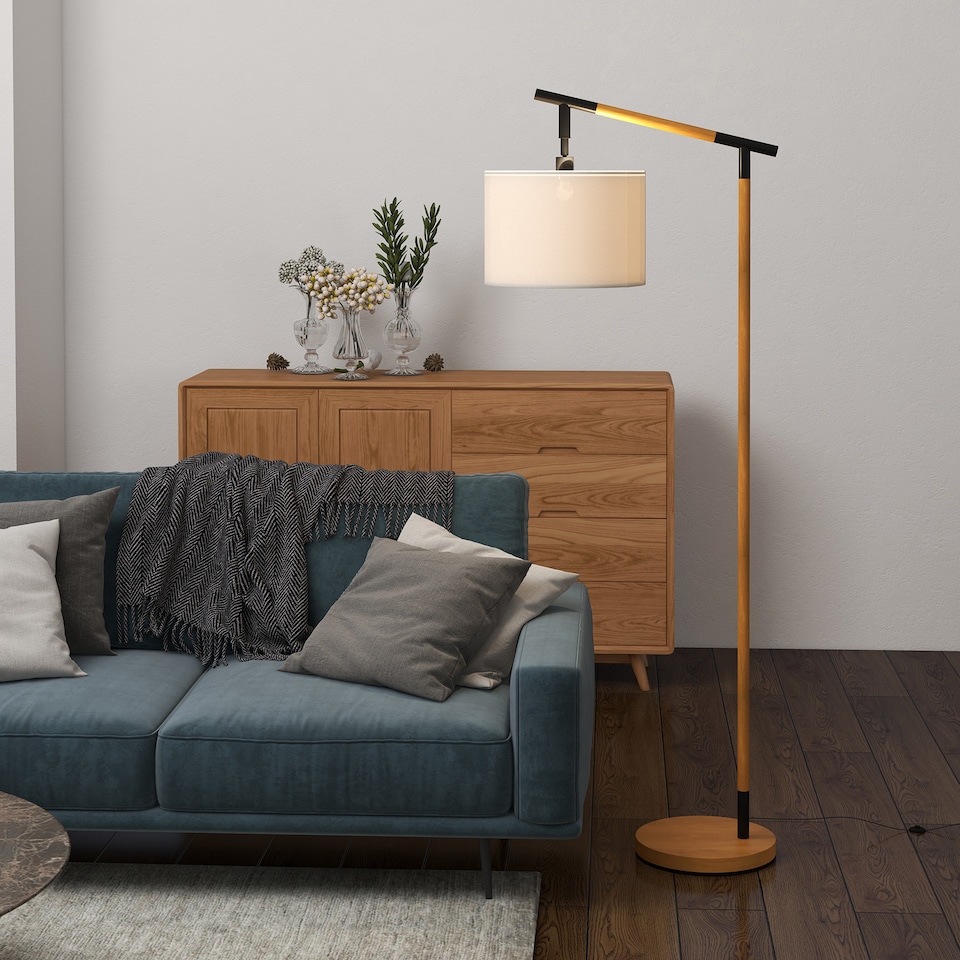 image 1 of HOMCOM Modern Floor Lamps for Living Room with Rotating Lampshade, Standing Lamp for Bedroom, LED Bulb Included, Brown