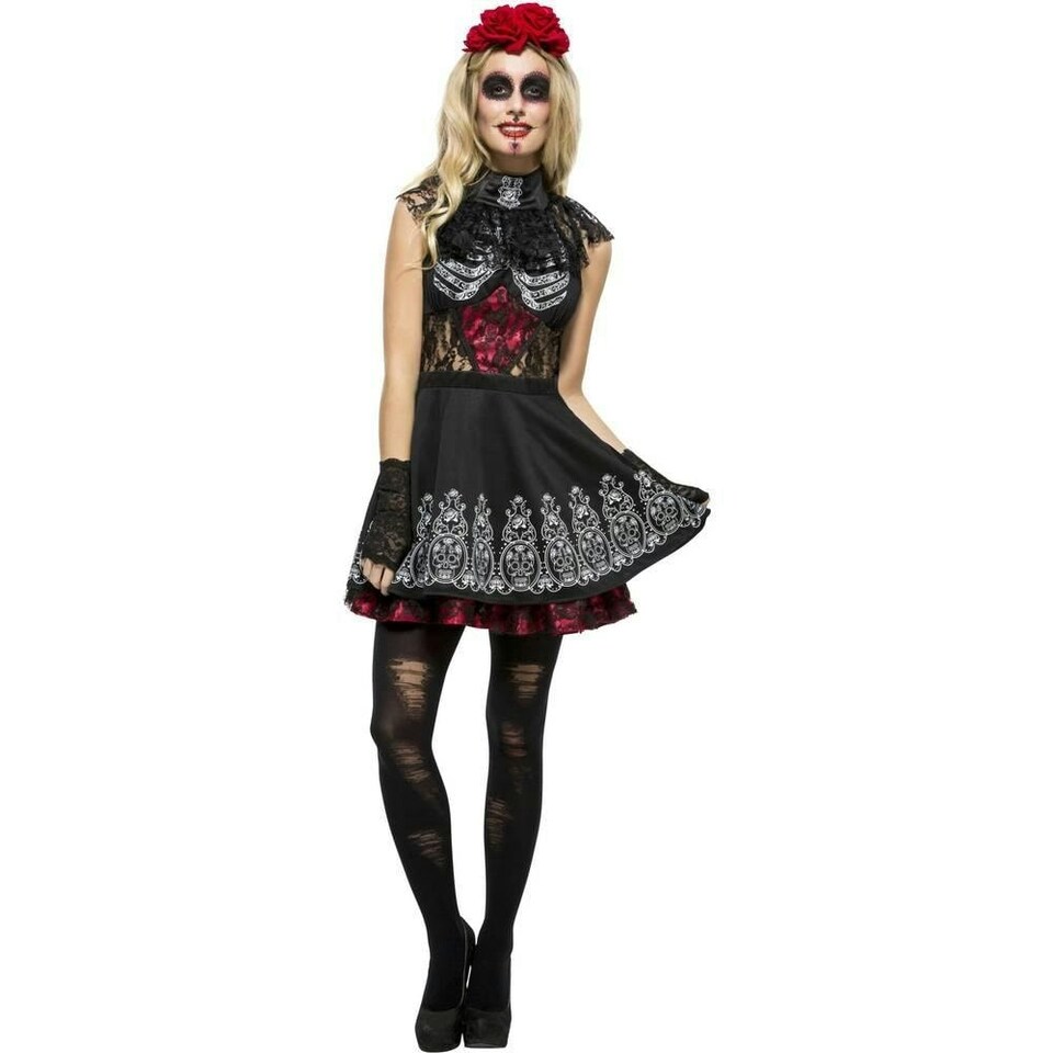 Fever Womens/Ladies Day Of The Dead Costume Set - Black - 12 UK - 14 UK ...