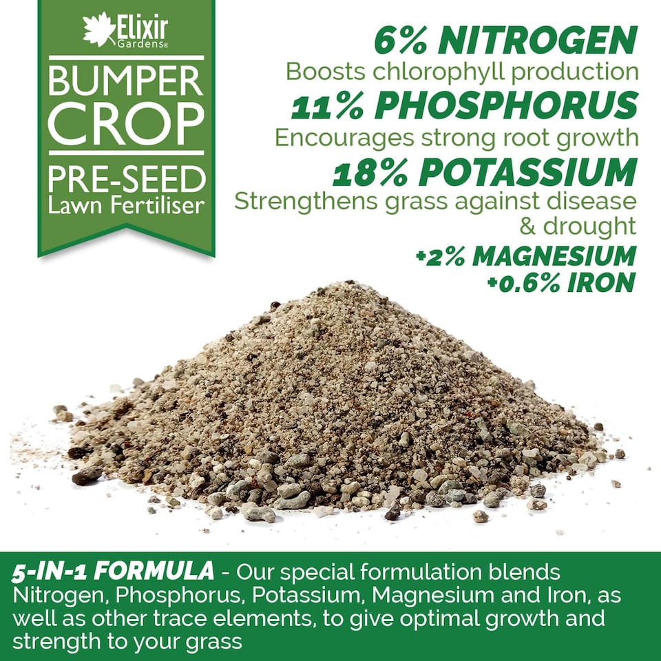 image 1 of Elixir Gardens Bumper Crop Lawn Pre-Seeder 6-11-18 tub x 1kg