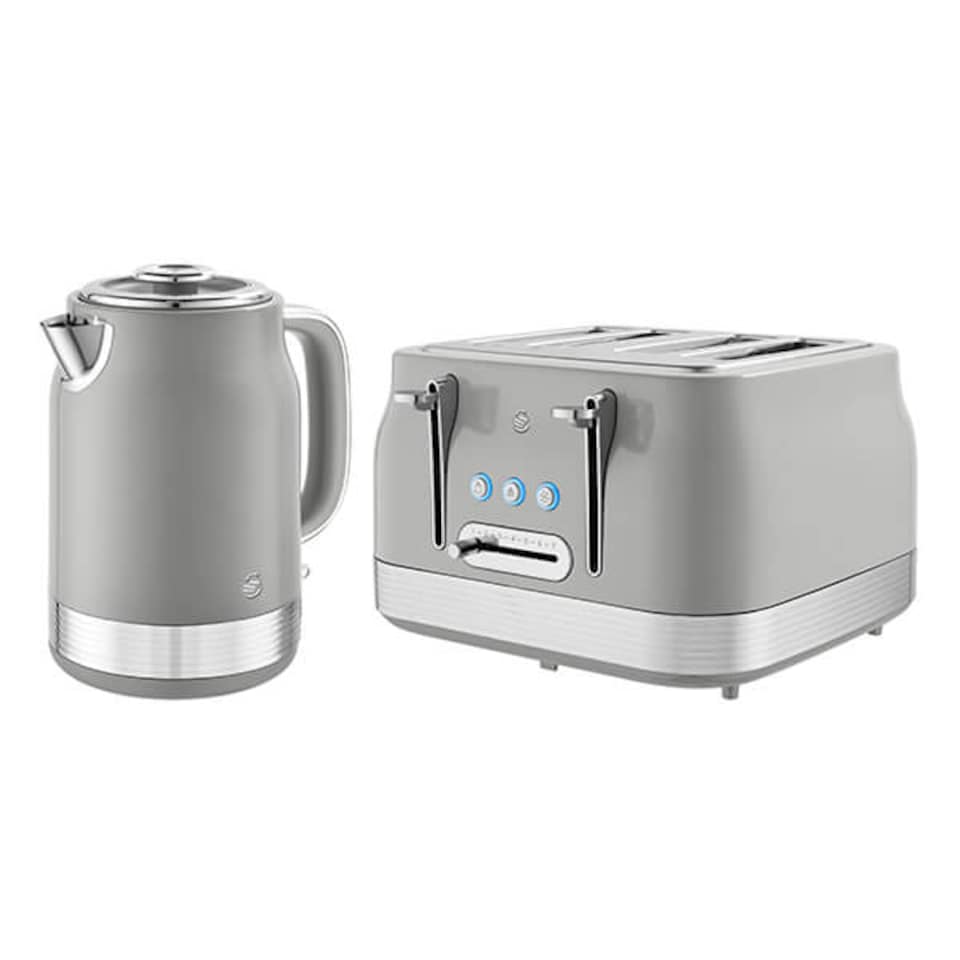 image 1 of Swan Retro Revive Grey Jug Kettle & 4 Slot Toaster Set