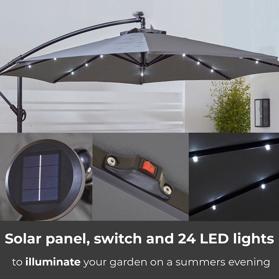 image 1 of Neo 3M Grey Outdoor Freestanding Parasol with Led Lights