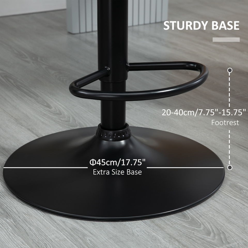 image 1 of HOMCOM Bar Stools Set Of 2, Luxurious Velvet-Touch Barstools with Metal Frame Footrest Round Base Triangle Indenting Moulded Seat Adjustable Height Swivel Grey