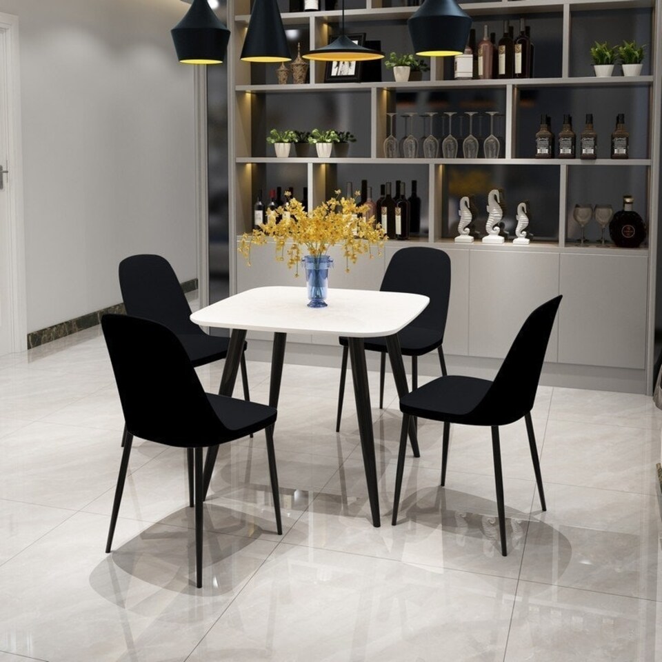 image 1 of Aspen Tapered Legs Square Dining Table and 4 Duo Plastic Seat Chairs with Metal Legs - White/Black - Flat Packed Black