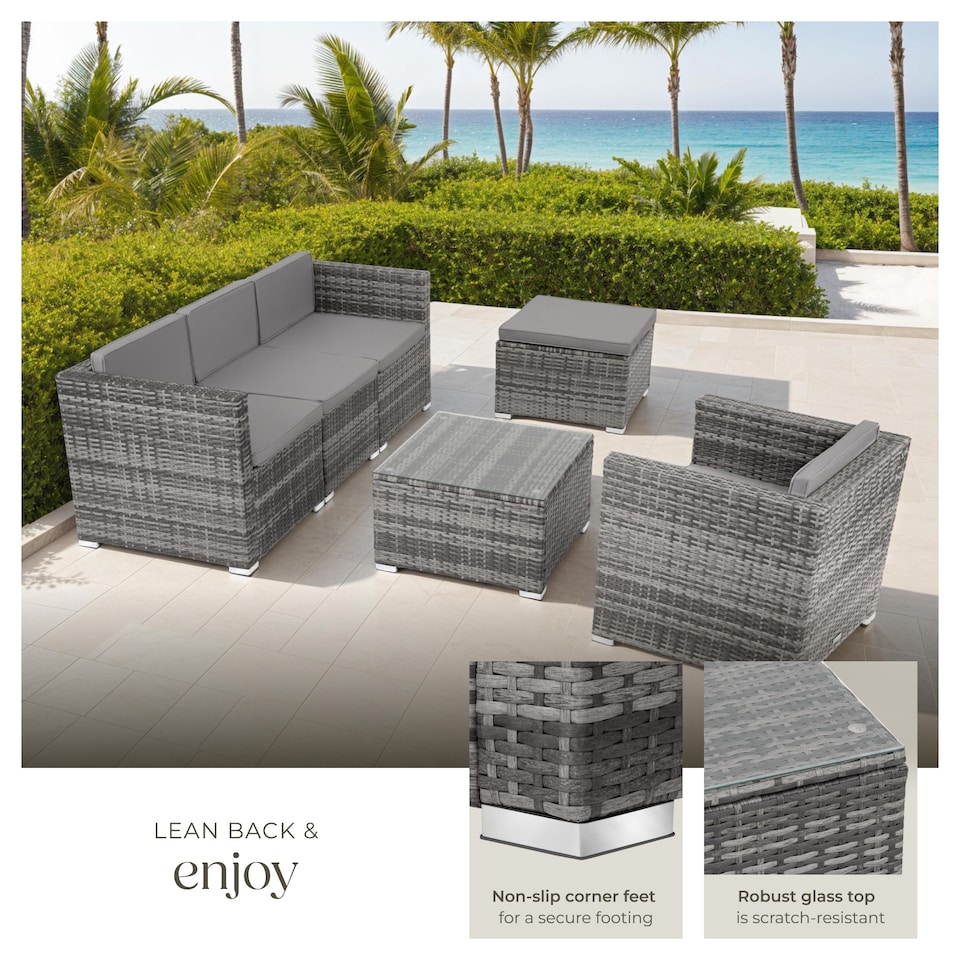 image 1 of Garden Furniture Set Lignano - modular sofa with armchair, stool, coffee table | Grey | grey | 179 x 150 x 65 cm | 1