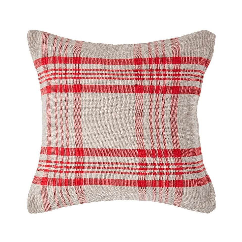 image 1 of Homescapes Grey & Red Tartan Pattern Cushion Cover - 45 x 45 cm | Red | Grey & Red | 45 x 45 cm