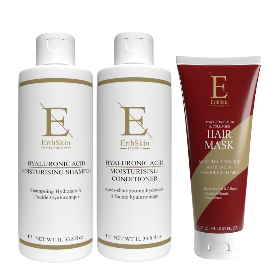 image 1 of Erth Skin London Hyaluronic Shampoo 1L + Hyaluronic Conditioner 1L + Hyaluronic & Collagen Hair Mask 250ml
