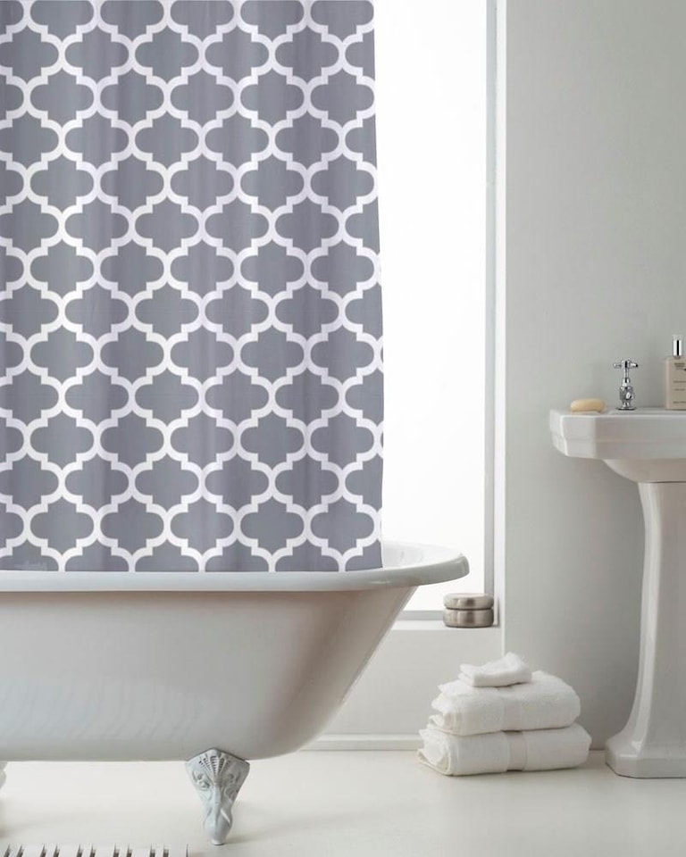 image 1 of Moroccan Shower Curtain - Grey - 180x180cm | Grey
