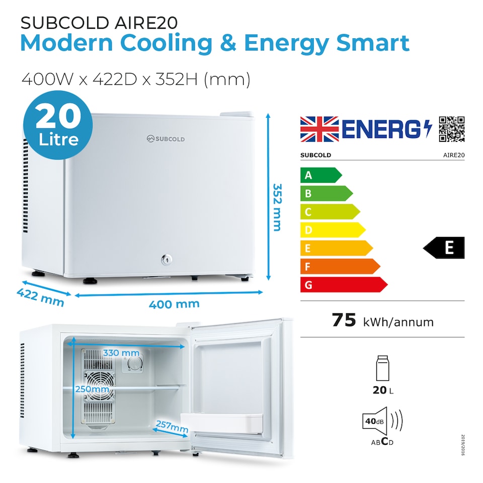 image 1 of Subcold Aire20 LED Thermoelectric Mini Drinks Fridge 20 Litre Net Capacity