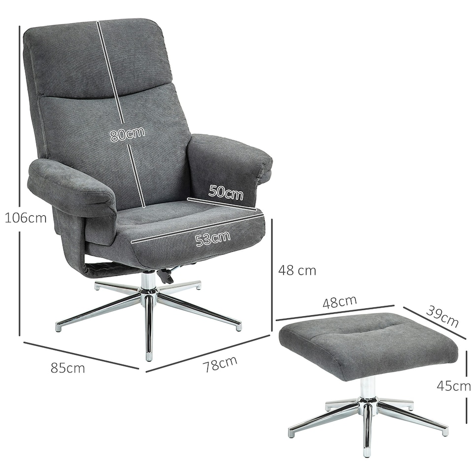 image 1 of HOMCOM Recliner Chair with Footstool with Adjustable Back Grey Grey