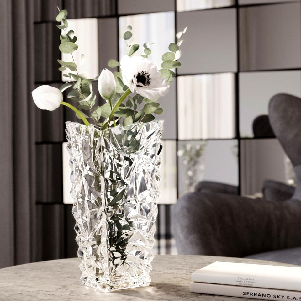 image 1 of Crystal Look Heavy Glass Bouquet Flower Vase Holder Home Table Elegant Decor | Clear | Rio