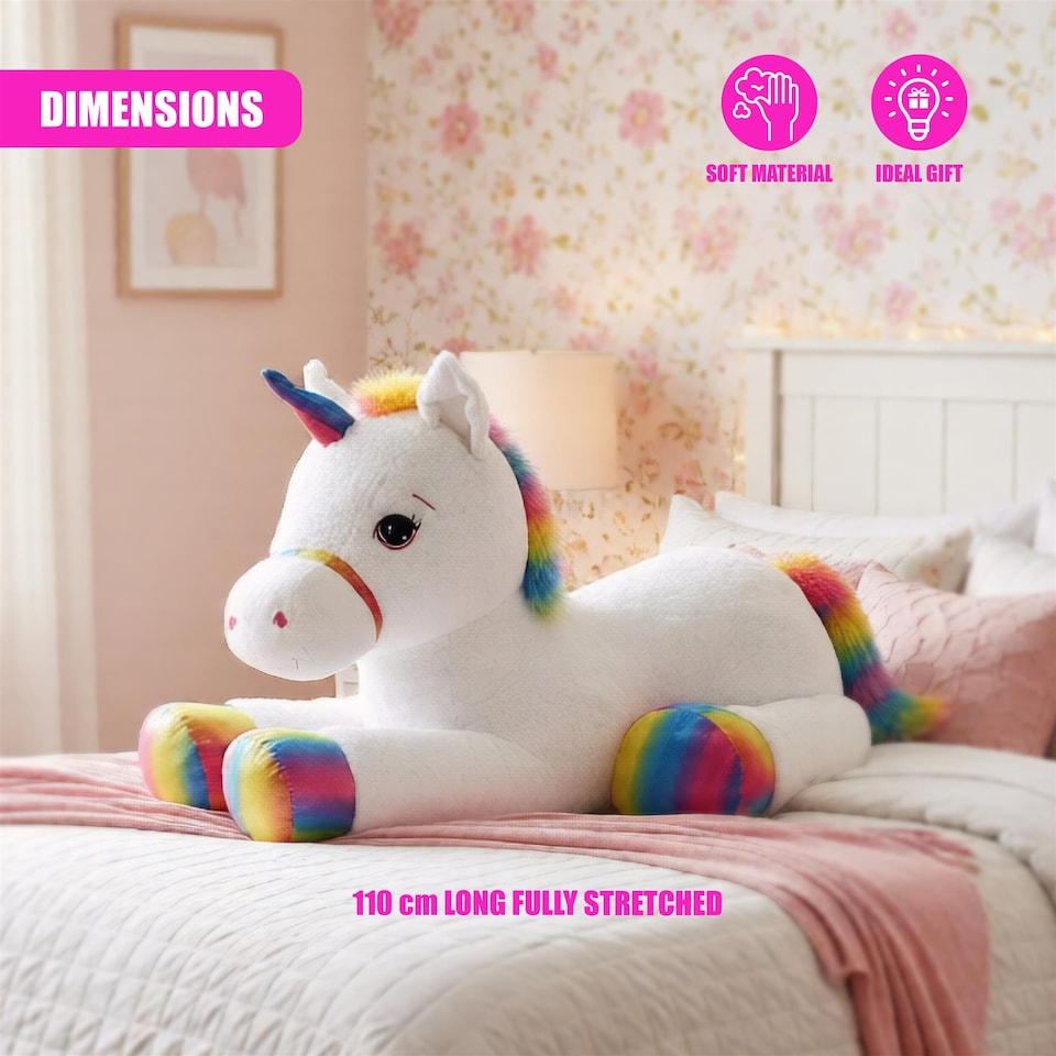 image 1 of The Magic Toy Shop Giant Unicorn Teddy Plushie 110cm Large Soft Stuffed Animal Toy
