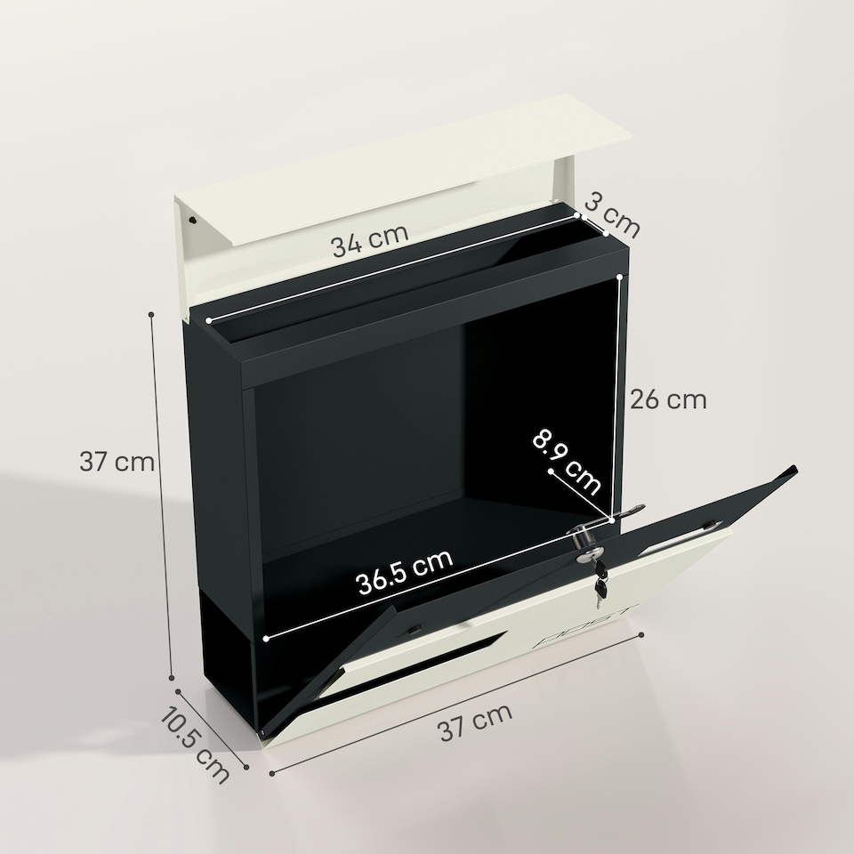 image 1 of HOMCOM Wall Mounted Post Box, Weatherproof Letterbox with Lock, White Black