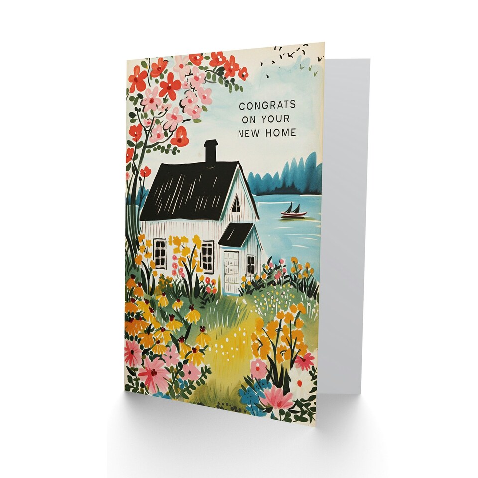 image 1 of Housewarming Floral Lake House Woman Congratulations New Home her Card