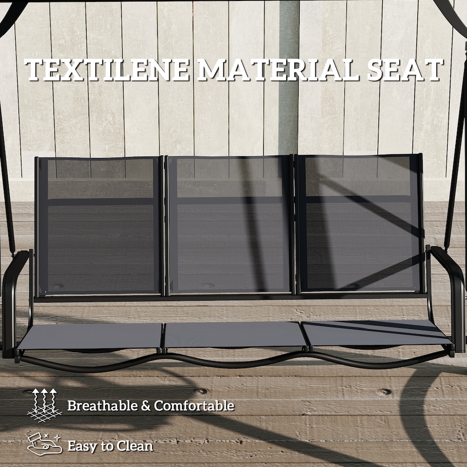 image 1 of Outsunny 3 Seater Swing Chair, Garden Swing Bench with Adjustable Canopy | Grey | Grey | One Size