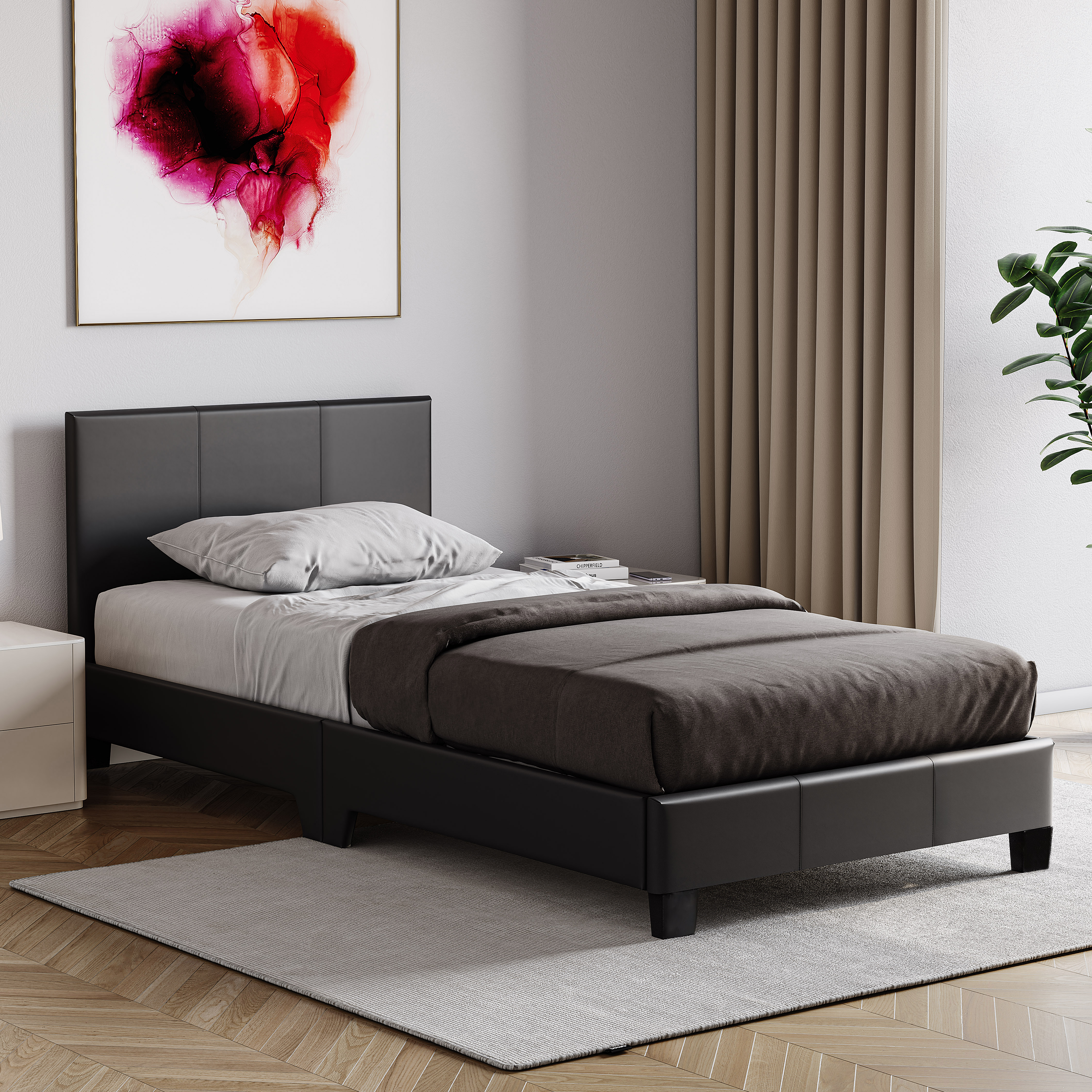 Vida Designs Lisbon 3ft Single Bed Faux Leather, Black, 90 x 190cm