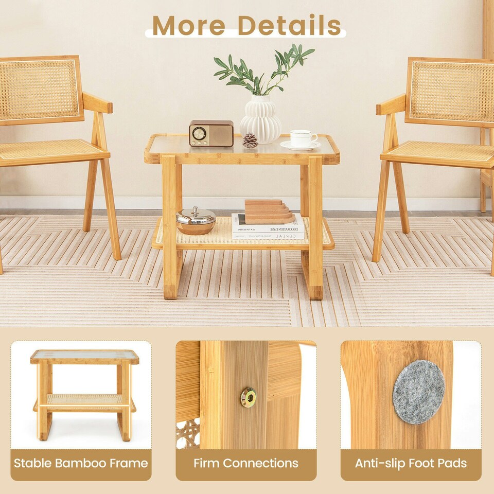 image 1 of COSTWAY Side Table Tempered Glass Top Sofa End Table Yellow
