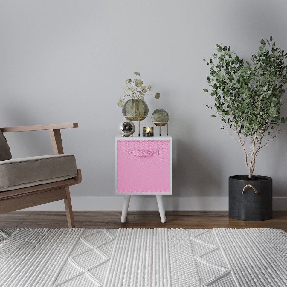 image 1 of White 1-Drawer Cube Shelving Unit with Scandinavian Legs | Pink | Light Pink & White | 1