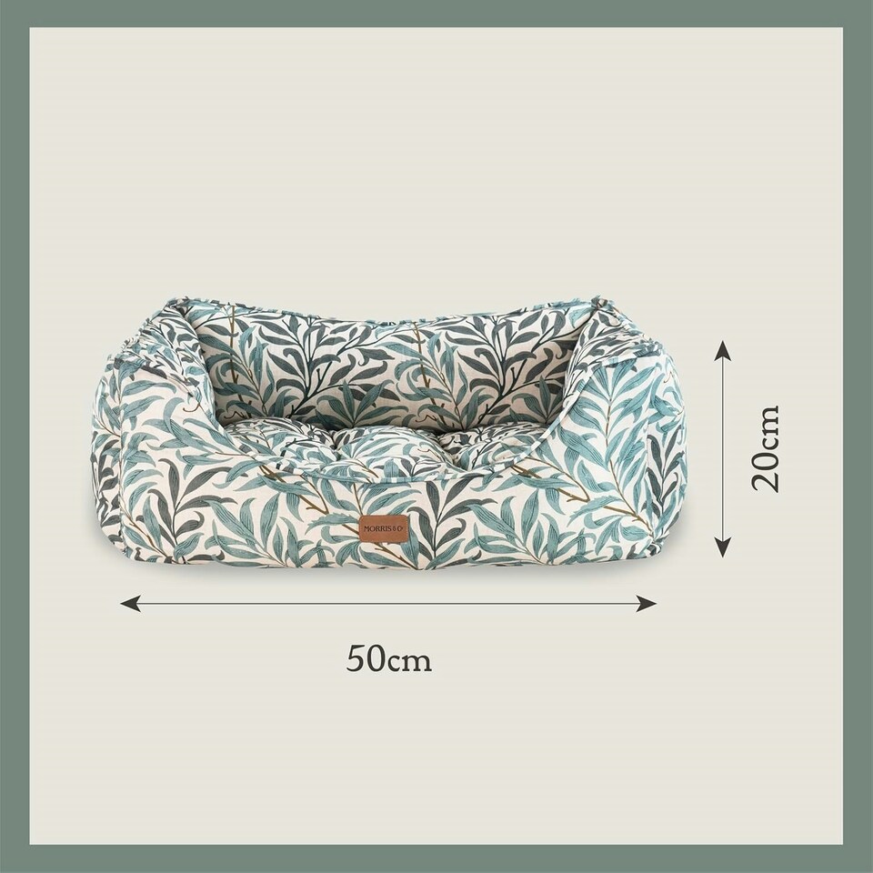 image 1 of Morris & Co Willow Boughs Print Square Box Dog & Cat Bed - Small Green | S