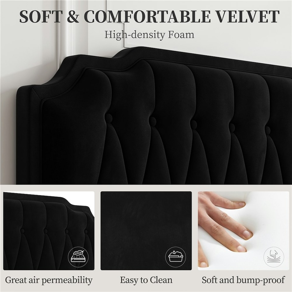 image 1 of Yaheetech 5ft King Upholstered Bed Frame with Button-Tufted Headboard Black