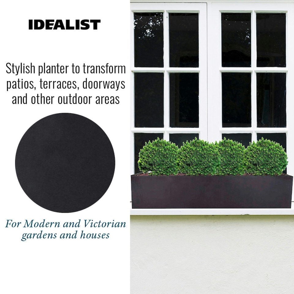 image 1 of Window Box Light Concrete Black Garden Planter L80 W17 H17.5 cm, 24 ltrs Cap.