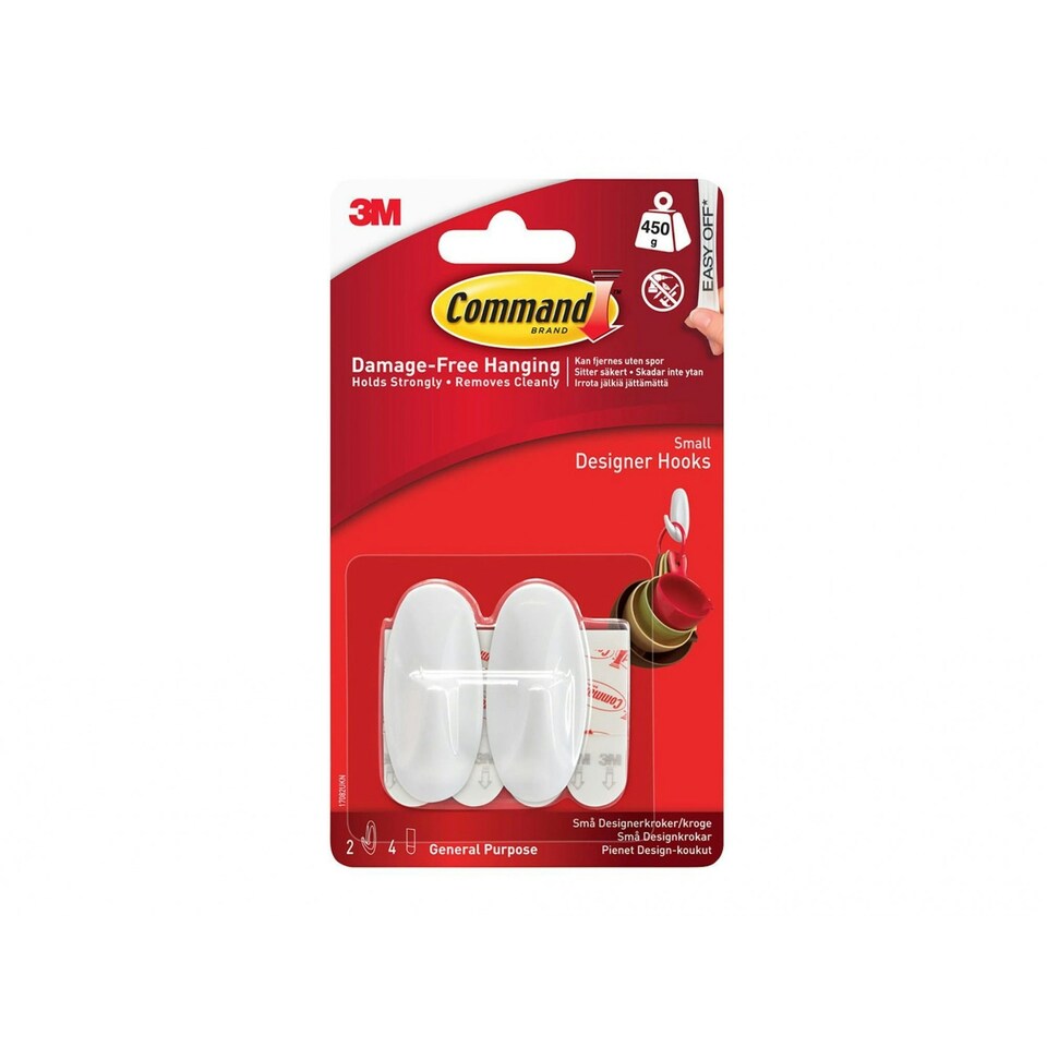 Command White Designer Hooks - Multi Colour - Small, Pack of 2