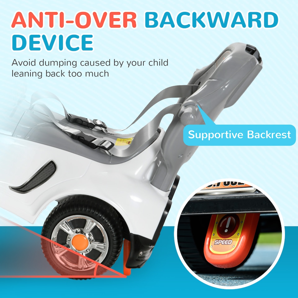 image 1 of AIYAPLAY 3 in 1 Ride on Push Car, Cartoon Robot Theme Foot to Floor Slider, Baby Push Along Car with Parent Handle, Light Music Horn, Underneath Storage, for Boys Girls 12-36 Months - White | White | White
