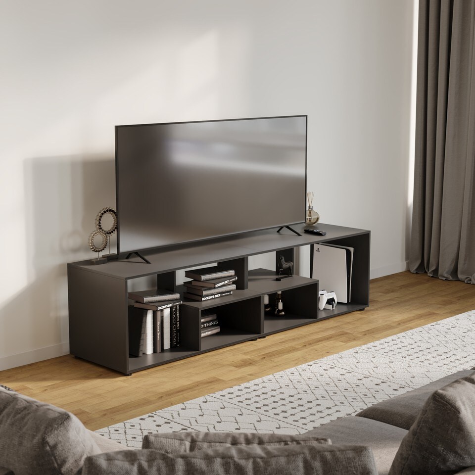 image 1 of Shelby Abstract Large Double Coffee Table With Storage Shelves TV Stand 160cm | Multi | Black