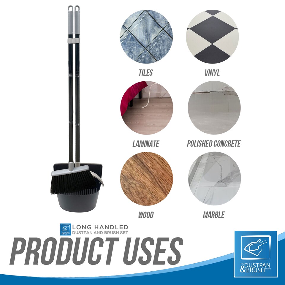 image 1 of Long Handled Dustpan and Brush Set Reduce Bending Tall Lobby Dustpan and Sweeping Brush